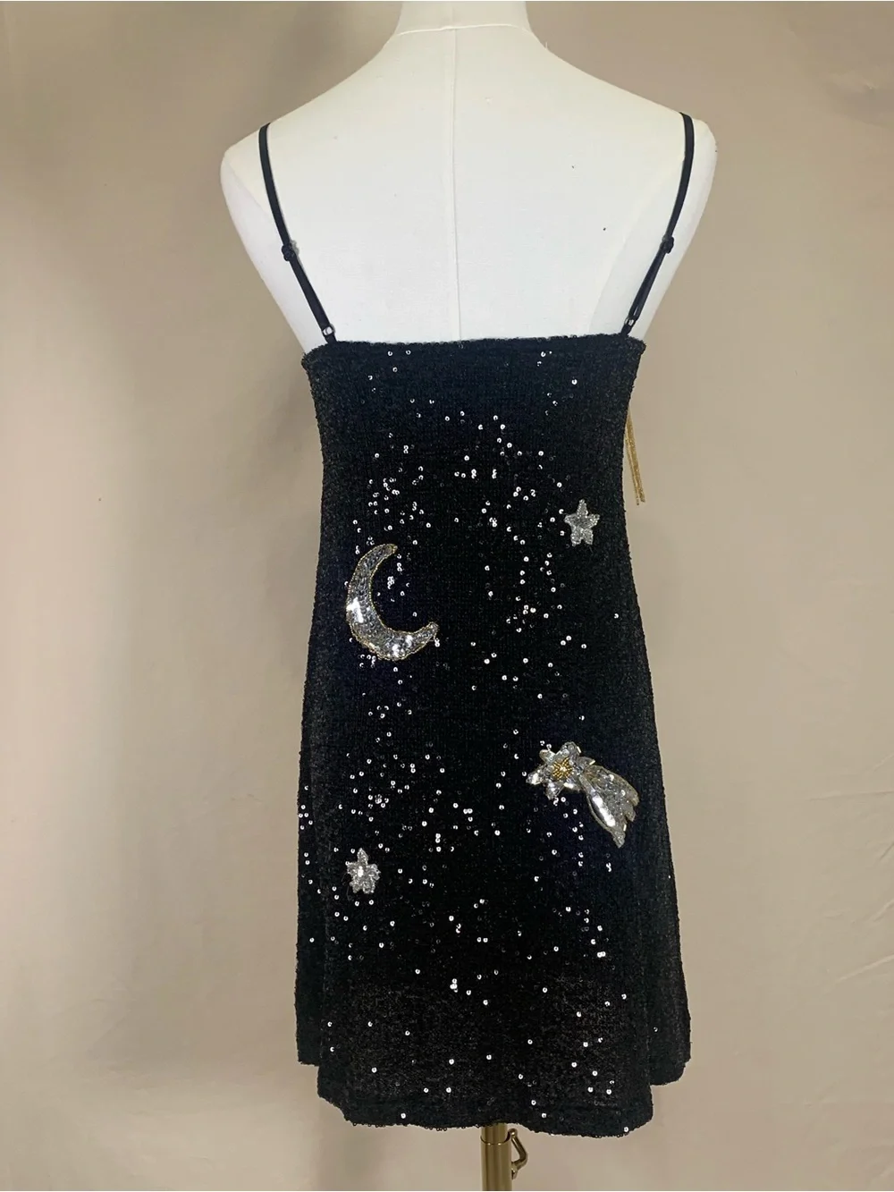 EastnWest Sequin Star Mini Dress Celestial Moon Black Size S - Picture 3 of 10